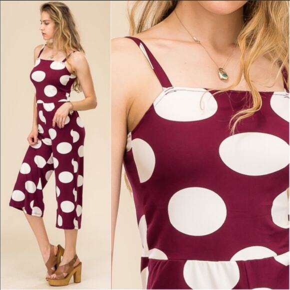 Capella Burgundy Polka Dot Cropped Leg Jumpsuit Size Medium - Picture 10 of 10